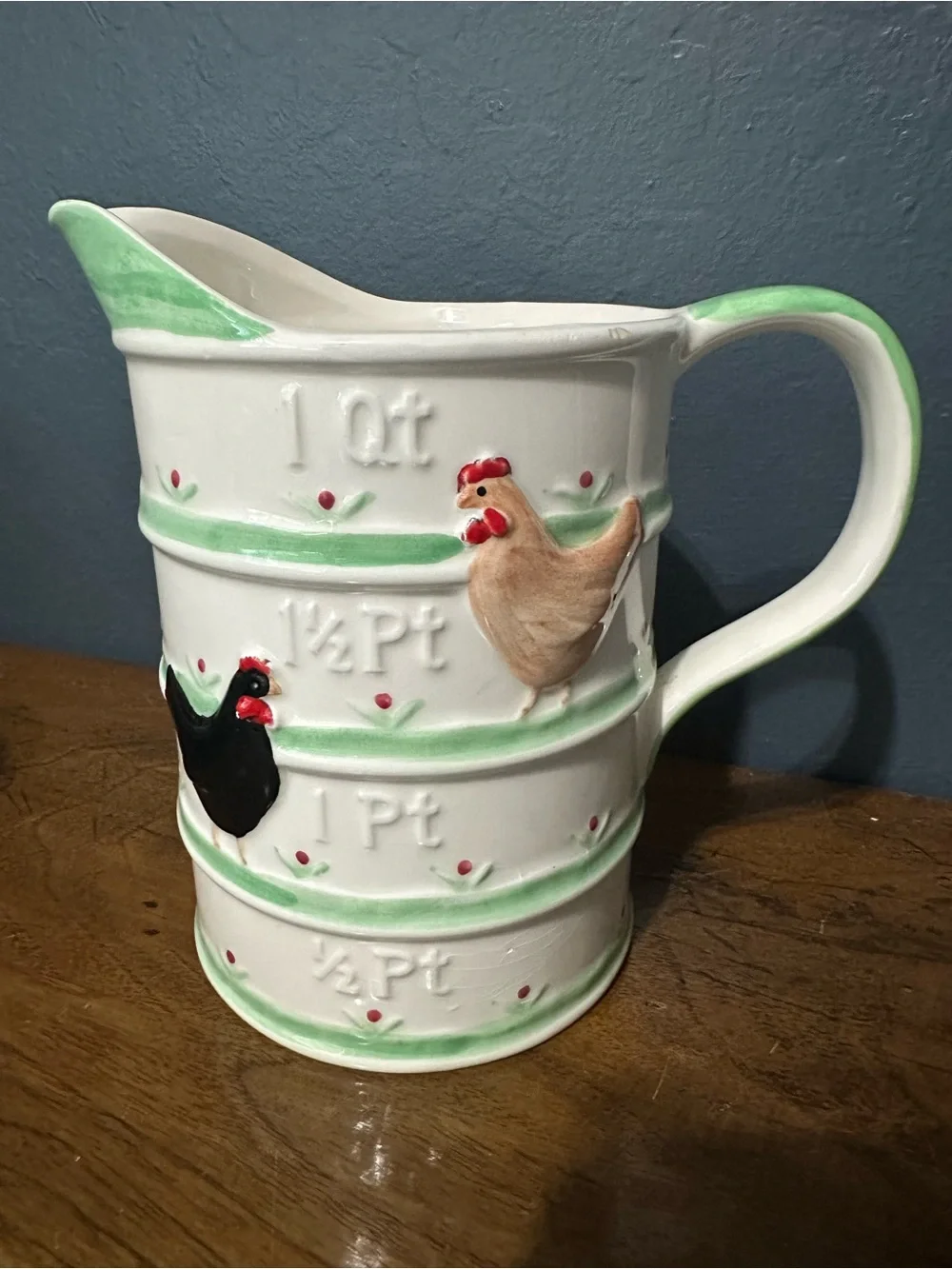 Vintage 1980s Sigma The Tastesetter Chicken Measuring Pitcher green ware
